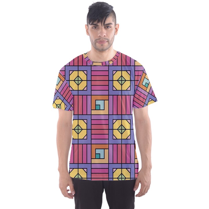 Pattern Geometric Colorful Lines Shapes Men s Sport Mesh Tee