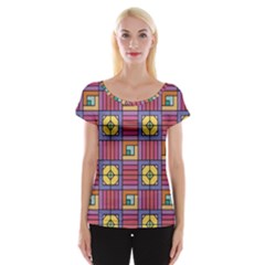 Pattern Geometric Colorful Lines Shapes Cap Sleeve Top