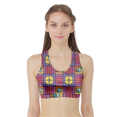 Pattern Geometric Colorful Lines Shapes Sports Bra With Border