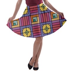 Pattern Geometric Colorful Lines Shapes A-line Skater Skirt