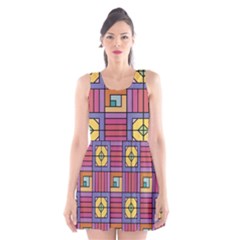 Pattern Geometric Colorful Lines Shapes Scoop Neck Skater Dress