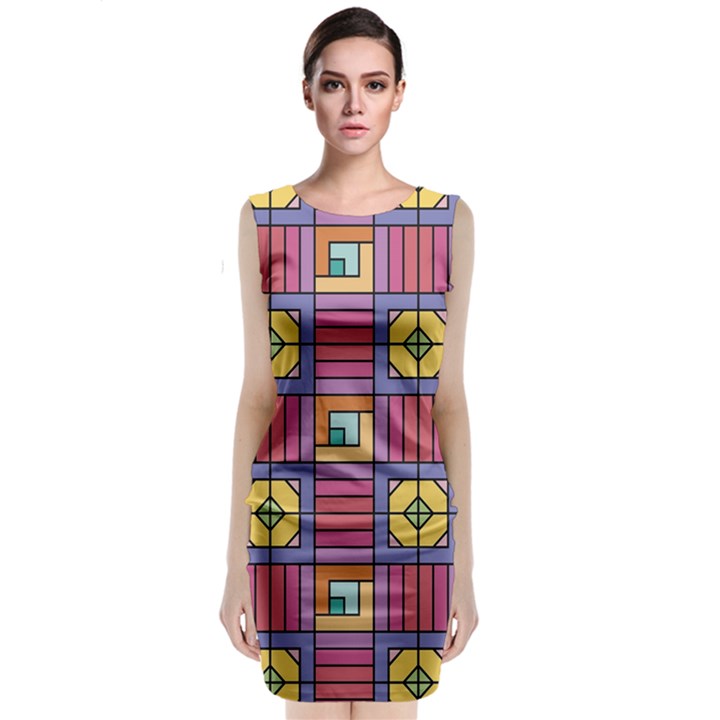 Pattern Geometric Colorful Lines Shapes Classic Sleeveless Midi Dress