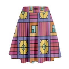 Pattern Geometric Colorful Lines Shapes High Waist Skirt