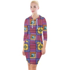 Pattern Geometric Colorful Lines Shapes Quarter Sleeve Hood Bodycon Dress