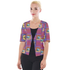 Pattern Geometric Colorful Lines Shapes Cropped Button Cardigan