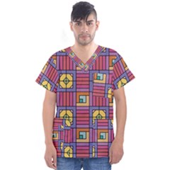 Pattern Geometric Colorful Lines Shapes Men s V-neck Scrub Top