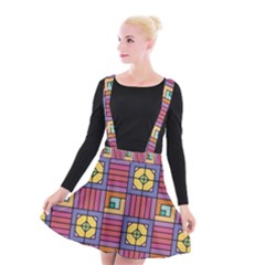 Pattern Geometric Colorful Lines Shapes Suspender Skater Skirt