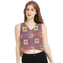 Pattern Geometric Colorful Lines Shapes V-neck Cropped Tank Top by Jancukart