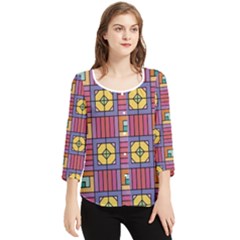 Pattern Geometric Colorful Lines Shapes Chiffon Quarter Sleeve Blouse