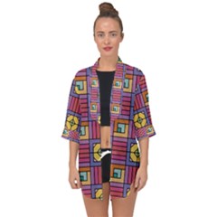 Pattern Geometric Colorful Lines Shapes Open Front Chiffon Kimono