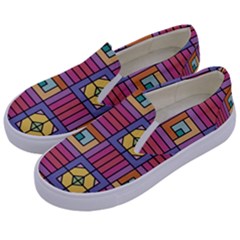 Pattern Geometric Colorful Lines Shapes Kids  Canvas Slip Ons by Jancukart