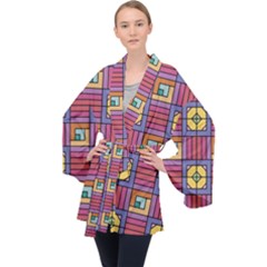 Pattern Geometric Colorful Lines Shapes Long Sleeve Velvet Kimono  by Jancukart