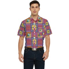 Pattern Geometric Colorful Lines Shapes Men s Short Sleeve Pocket Shirt 