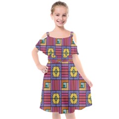 Pattern Geometric Colorful Lines Shapes Kids  Cut Out Shoulders Chiffon Dress