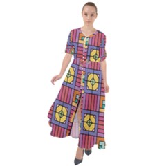 Pattern Geometric Colorful Lines Shapes Waist Tie Boho Maxi Dress