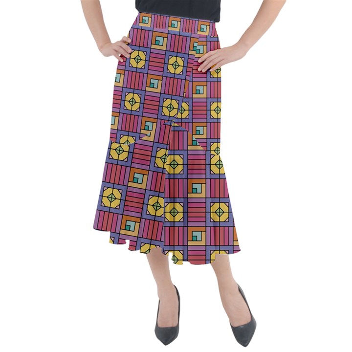 Pattern Geometric Colorful Lines Shapes Midi Mermaid Skirt