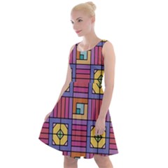 Pattern Geometric Colorful Lines Shapes Knee Length Skater Dress by Jancukart