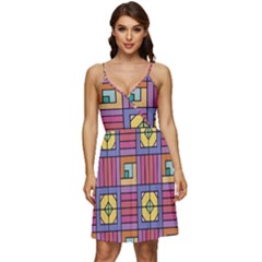 Pattern Geometric Colorful Lines Shapes V-neck Pocket Summer Dress  by Jancukart