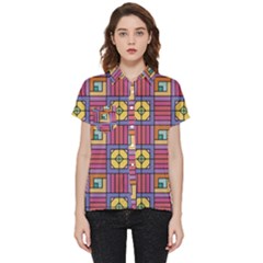 Pattern Geometric Colorful Lines Shapes Short Sleeve Pocket Shirt