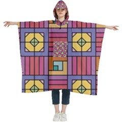 Pattern Geometric Colorful Lines Shapes Women s Hooded Rain Ponchos by Jancukart