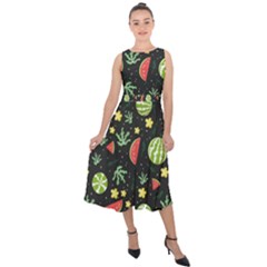 Watermelon Berry Patterns Pattern Midi Tie-back Chiffon Dress