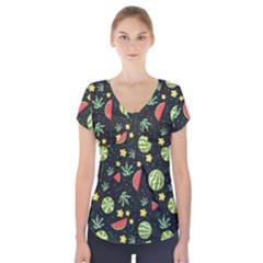 Watermelon Berry Patterns Pattern Short Sleeve Front Detail Top