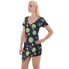 Watermelon Berry Patterns Pattern Short Sleeve Asymmetric Mini Dress