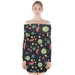 Watermelon Berry Patterns Pattern Long Sleeve Off Shoulder Dress