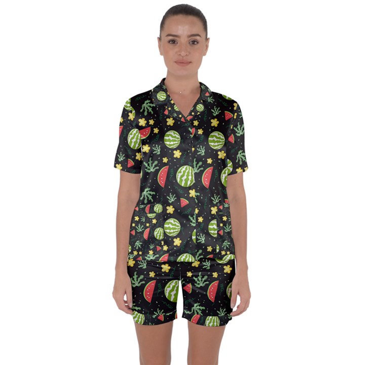 Watermelon Berry Patterns Pattern Satin Short Sleeve Pajamas Set