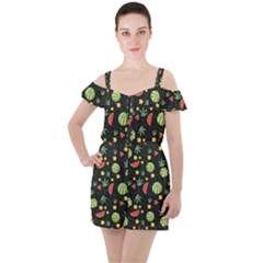 Watermelon Berry Patterns Pattern Ruffle Cut Out Chiffon Playsuit