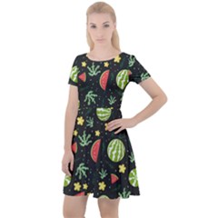 Watermelon Berry Patterns Pattern Cap Sleeve Velour Dress 