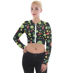 Watermelon Berry Patterns Pattern Long Sleeve Cropped Velvet Jacket