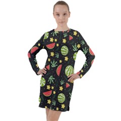 Watermelon Berry Patterns Pattern Long Sleeve Hoodie Dress