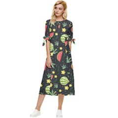 Watermelon Berry Patterns Pattern Bow Sleeve Chiffon Midi Dress