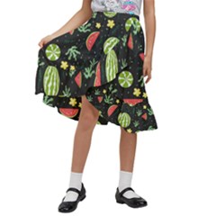 Watermelon Berry Patterns Pattern Kids  Ruffle Flared Wrap Midi Skirt by Jancukart