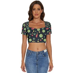 Watermelon Berry Patterns Pattern Short Sleeve Square Neckline Crop Top 