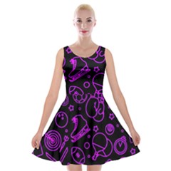 Telegram Pattern Art Patterns Velvet Skater Dress by Jancukart