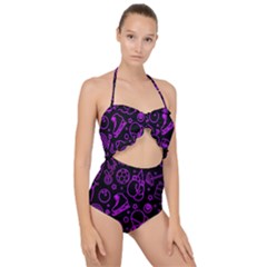 Telegram Pattern Art Patterns Scallop Top Cut Out Swimsuit