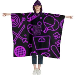 Telegram Pattern Art Patterns Women s Hooded Rain Ponchos