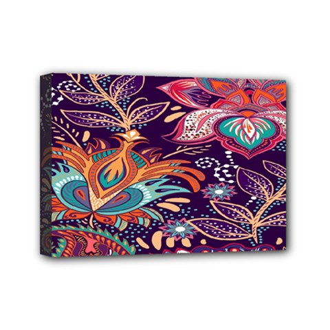 Ornamental Patterns Abstract Flower Pattern Purple Mini Canvas 7  X 5  (stretched)