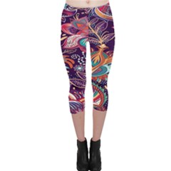 Ornamental Patterns Abstract Flower Pattern Purple Capri Leggings 