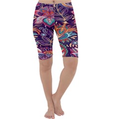 Ornamental Patterns Abstract Flower Pattern Purple Cropped Leggings 