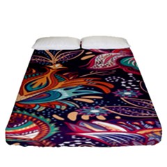 Ornamental Patterns Abstract Flower Pattern Purple Fitted Sheet (queen Size)