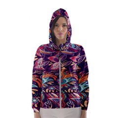 Ornamental Patterns Abstract Flower Pattern Purple Women s Hooded Windbreaker