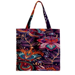 Ornamental Patterns Abstract Flower Pattern Purple Zipper Grocery Tote Bag