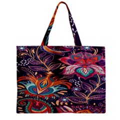 Ornamental Patterns Abstract Flower Pattern Purple Zipper Mini Tote Bag