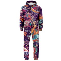 Ornamental Patterns Abstract Flower Pattern Purple Hooded Jumpsuit (men)