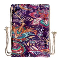 Ornamental Patterns Abstract Flower Pattern Purple Drawstring Bag (large)