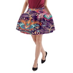 Ornamental Patterns Abstract Flower Pattern Purple A-line Pocket Skirt