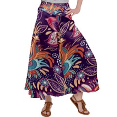 Ornamental Patterns Abstract Flower Pattern Purple Women s Satin Palazzo Pants